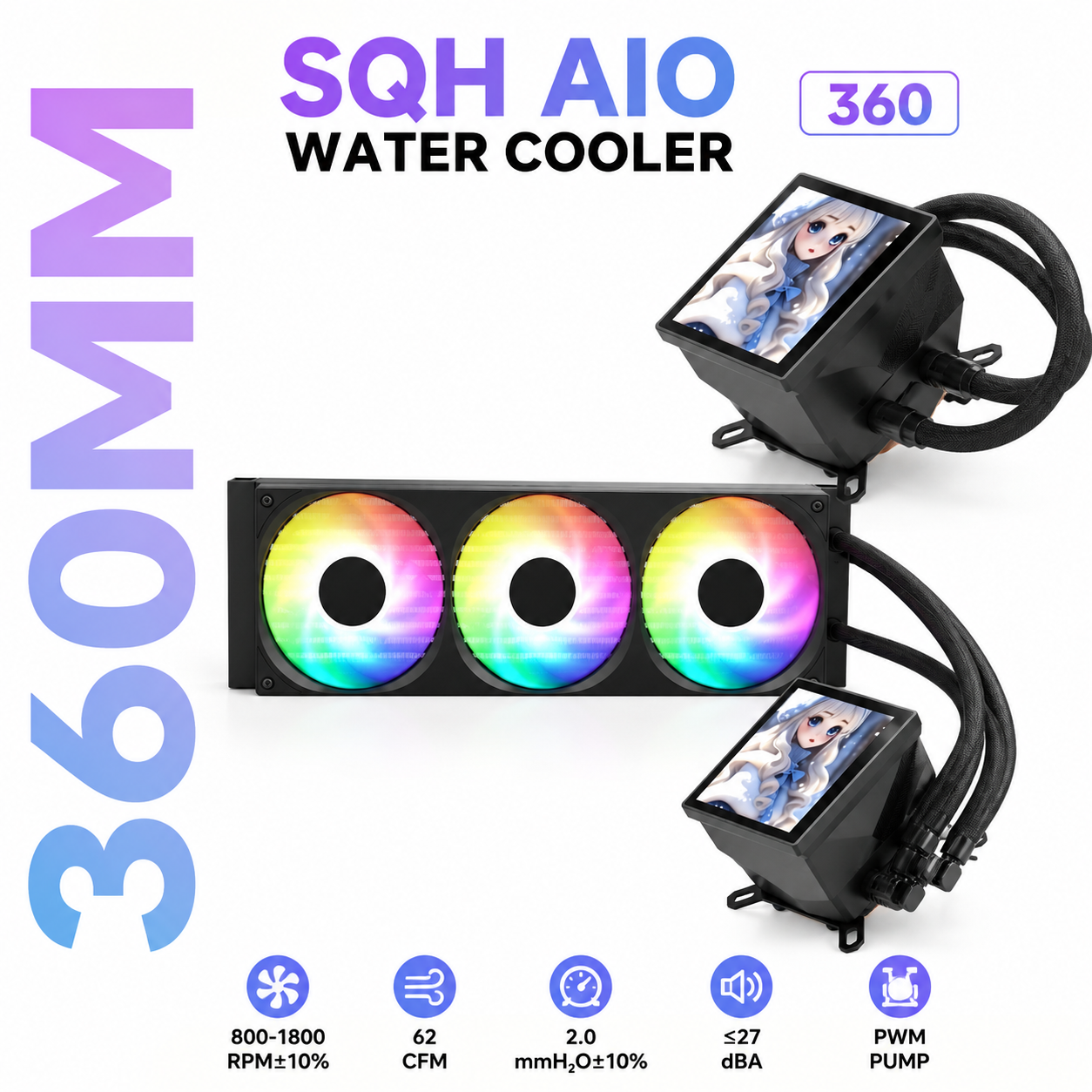 SQH-A02-360B AIO Water Cooler 360mm LCD 3